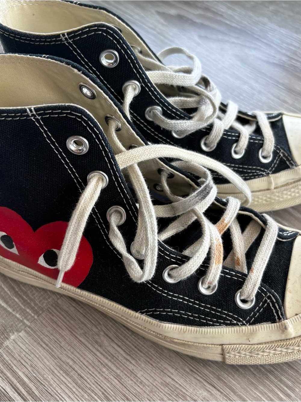 Comme des Garcons PLAY Black Canvas High-Top Sneakers with Red Heart